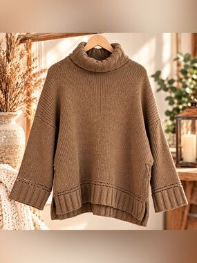 aerie Chunky Turtleneck Sweater in Camel Brown